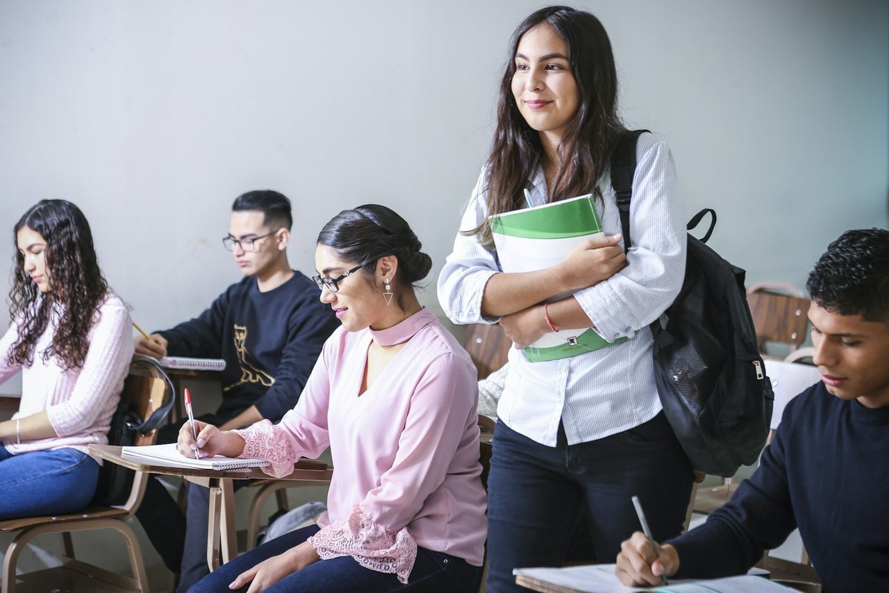 Students at desks during a classroom assessment